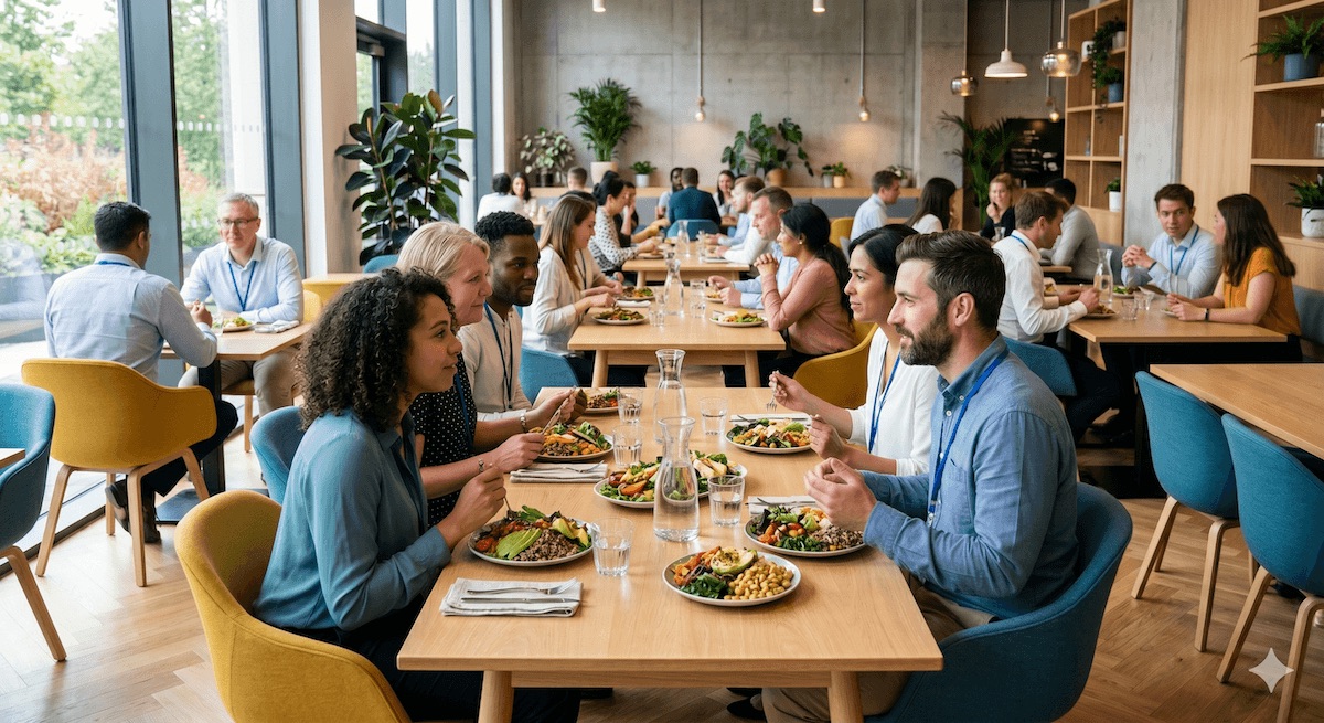 Collaborateurs déjeunant dans un restaurant d'entreprise